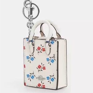 NEW Coach North South Mini Tote Bag Purse Charm Keyring Floral Print Chalk Muli